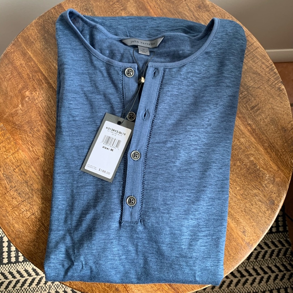 NWT JOHN VARVATOS Linen Henley in Lake Blue